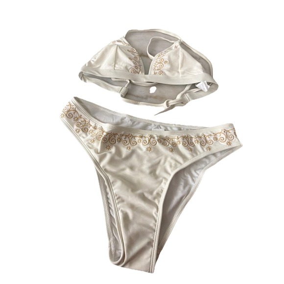 Cupshe Other - NWT Womens Ivory Gold Triangle Bikini Swimsuit 2 Piece Set Whimsical Boho Floral